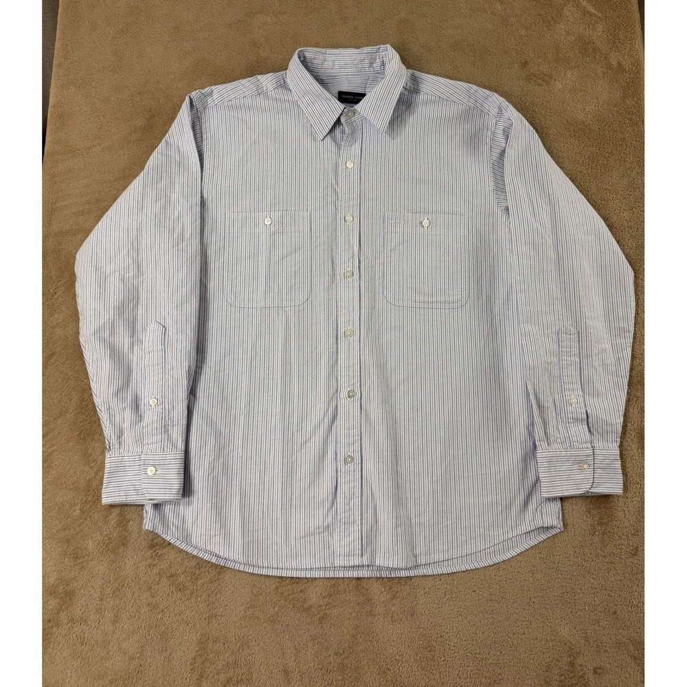 Proper‎ Cloth Oxford Cloth Shirt Mens M 16.5 Clark Blue Stripe Short Relaxed EUC